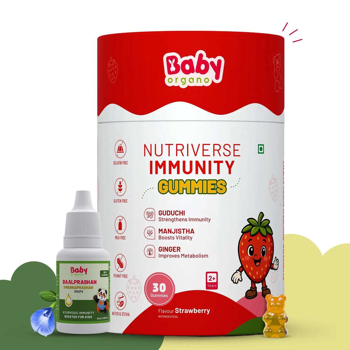 Natural Immunity Essentials for Kids | Nutriverse Immunity Gummies (30 Gummies/Pack) + Baalprashan Suvarnaprashan Drops