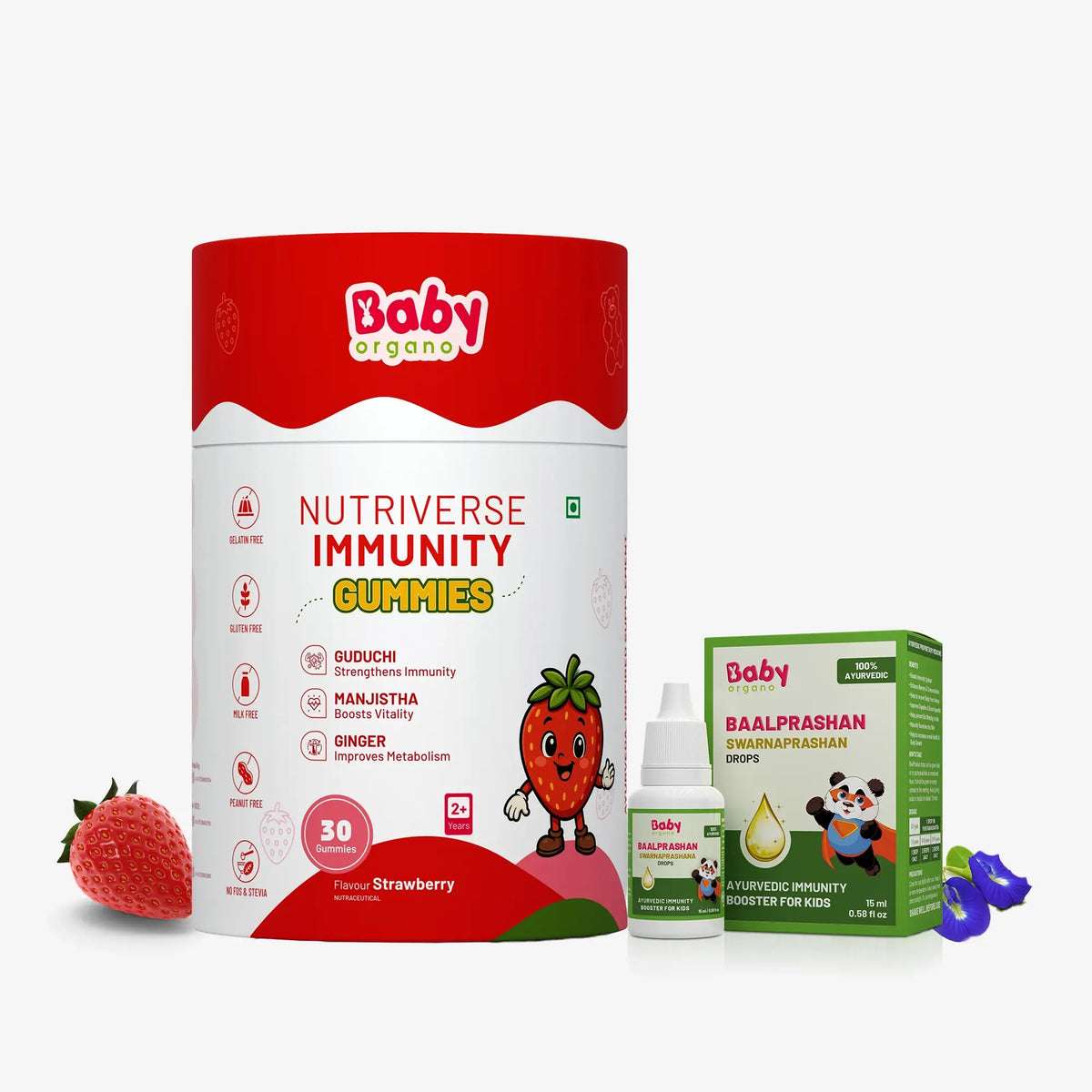 Natural Immunity Essentials for Kids | Nutriverse Immunity Gummies (30 Gummies/Pack) + Baalprashan Suvarnaprashan Drops