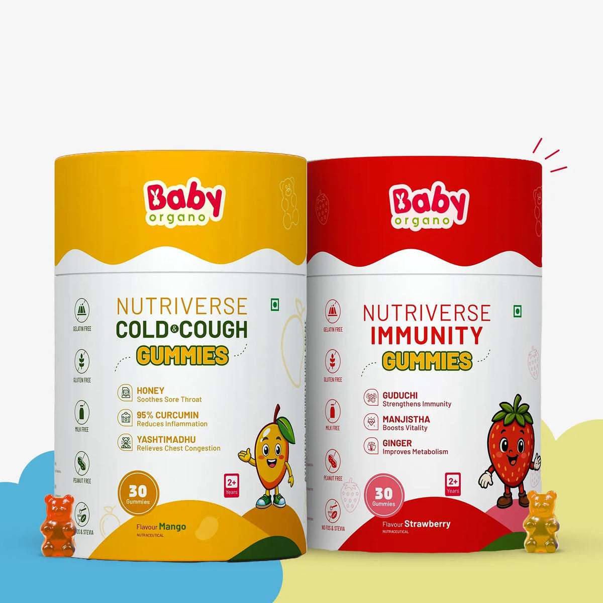 Nutriverse Gummies Combo for Kids | Nutriverse Cold & Cough Gummies + Nutriverse Immunity Gummies (30 Gummies/Pack)