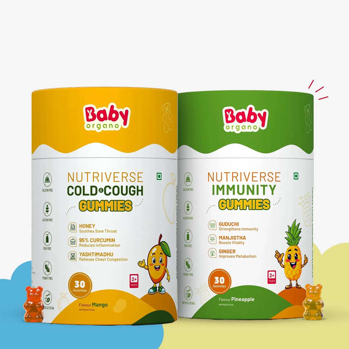Nutriverse Gummies Combo for Kids | Nutriverse Cold & Cough Gummies + Nutriverse Immunity Gummies (30 Gummies/Pack)