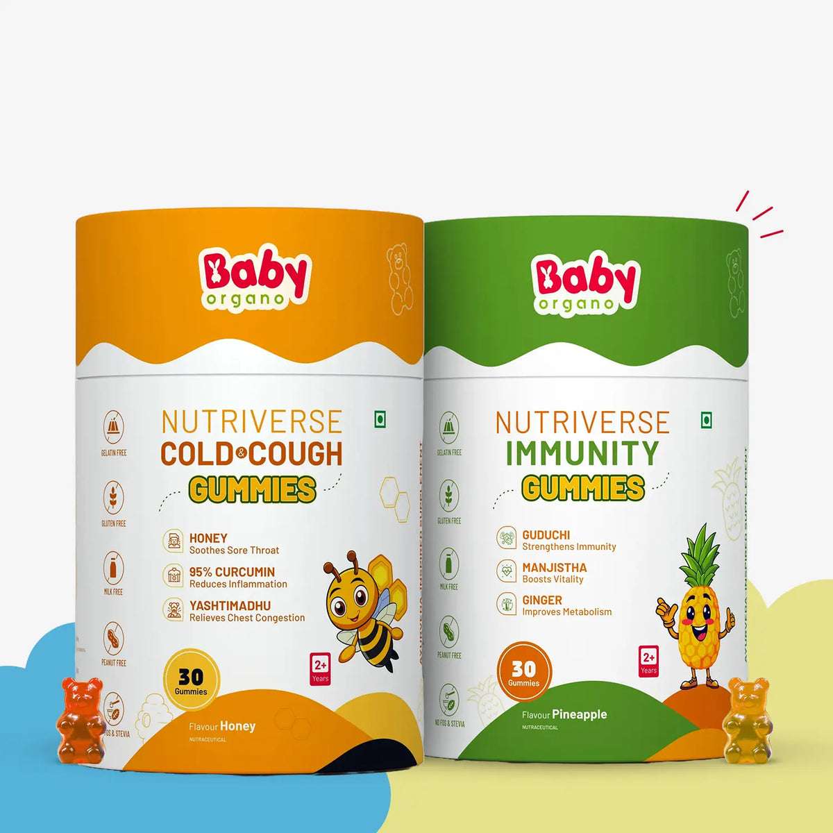 Nutriverse Gummies Combo for Kids | Nutriverse Cold & Cough Gummies + Nutriverse Immunity Gummies (30 Gummies/Pack)
