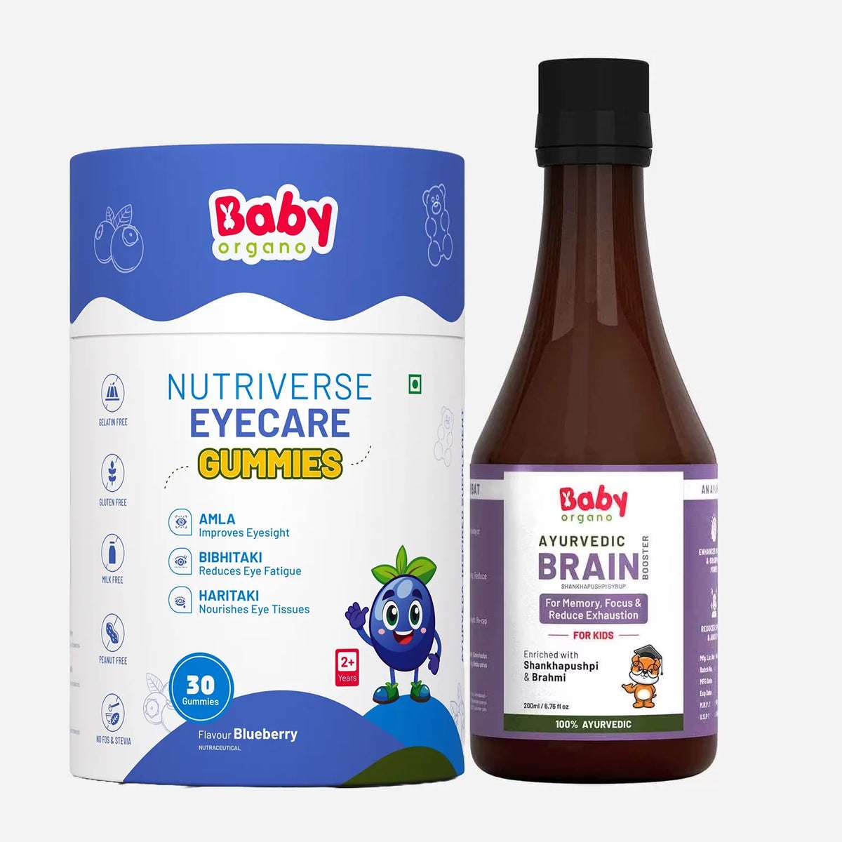 Brain Booster & Eye Care Combo for Kids | Nutriverse Eye Care Gummies Nutriverse (30 Gummies/Pack) + Shankhpushpi Syrup