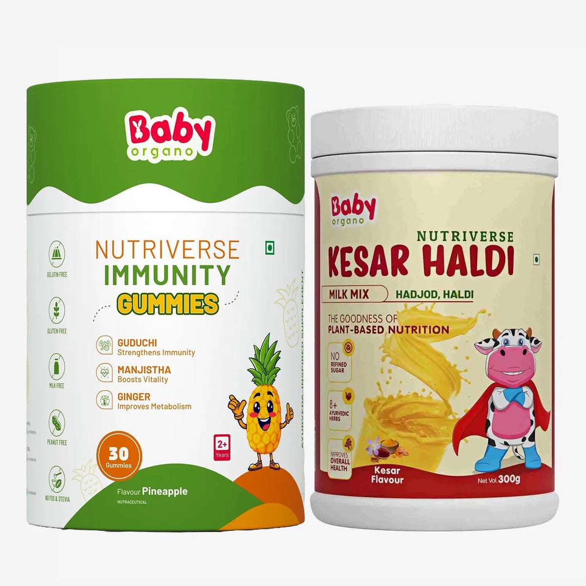 Healthy & Tasty Immunity Combo for Kids| Nutriverse Kesar Haldi Milk Mix + Nutriverse Immunity Gummies (30 Gummies/Pack)