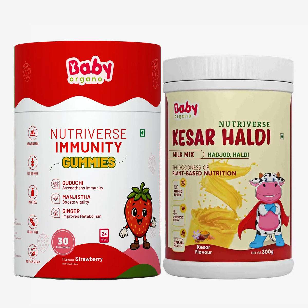 Healthy & Tasty Immunity Combo for Kids| Nutriverse Kesar Haldi Milk Mix + Nutriverse Immunity Gummies (30 Gummies/Pack)