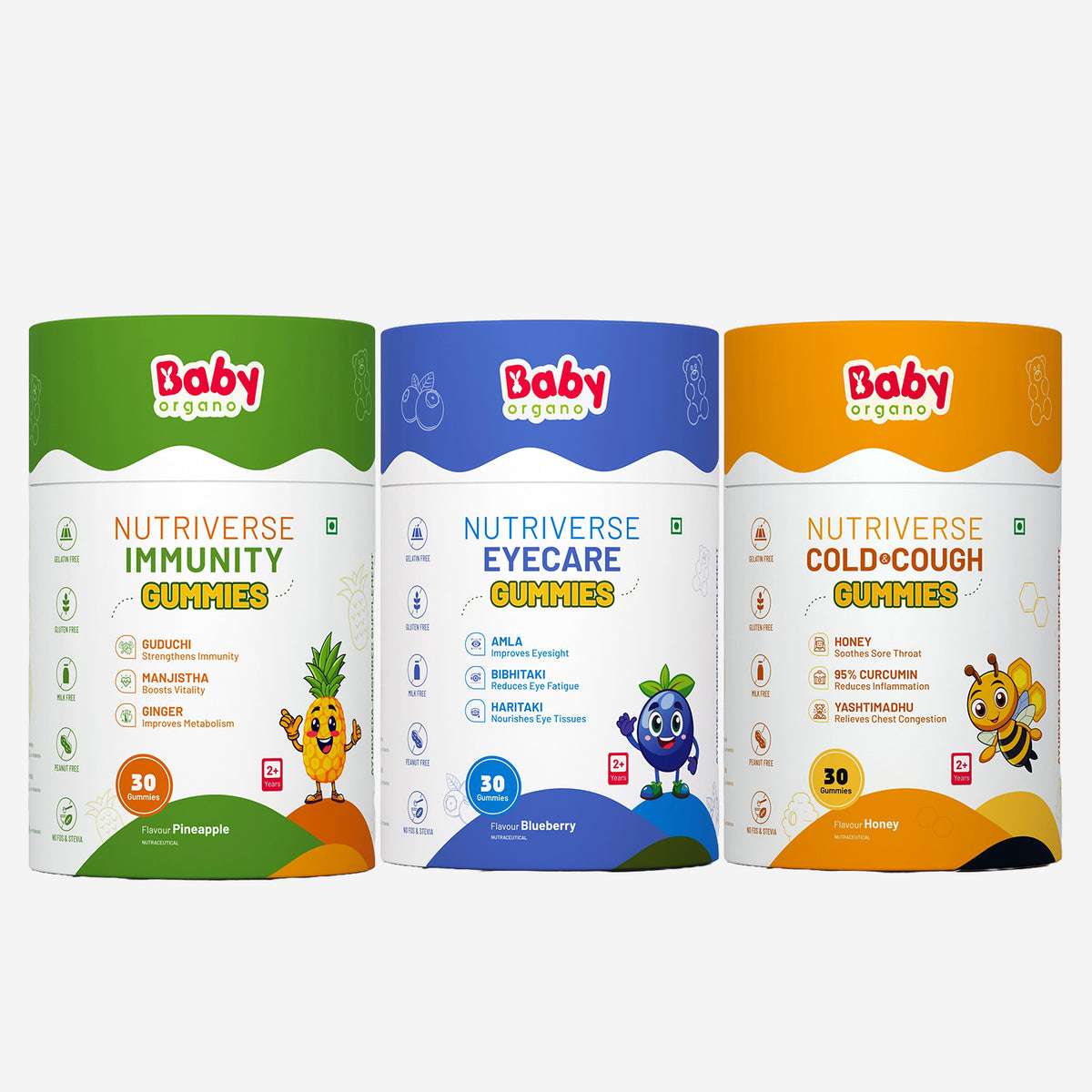 Complete Health Gummies Combo for Kids| Nutriverse Eye Care + Immunity + Nutriverse Cold & Cough Gummies (30 Gummies/Pack)