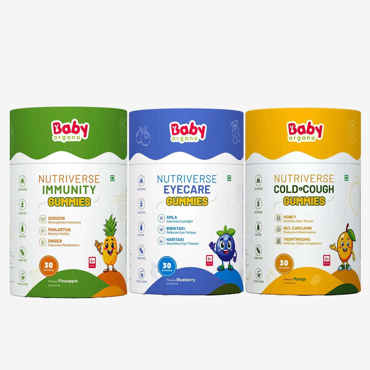 Complete Health Gummies Combo for Kids| Nutriverse Eye Care + Immunity + Nutriverse Cold & Cough Gummies (30 Gummies/Pack)