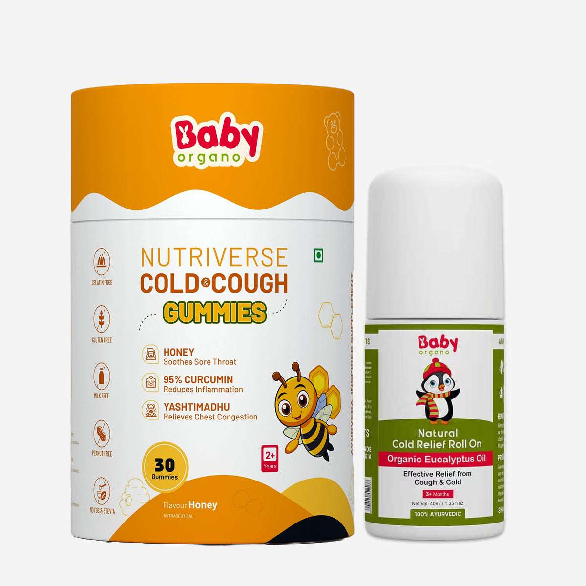 Cold Relief Combo for Kids | Nutriverse Cold & Cough Gummies (30 Gummies/Pack) + Natural Cold Relief Roll-On