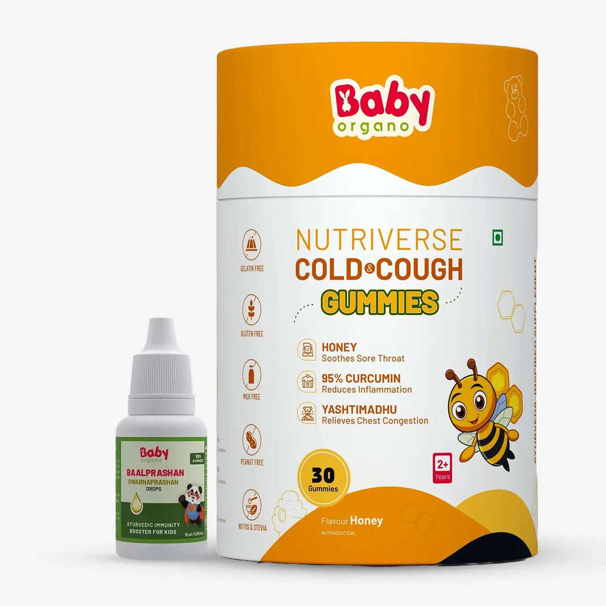 Daily Immunity & Cold Relief Combo for Kids| Baalprashan Suvarnaprashan Drops (15ml) + Nutriverse Cold Care Gummies (30 Gummies/Pack)