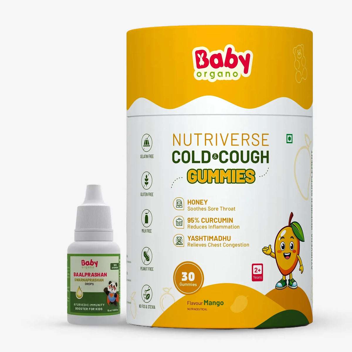 Daily Immunity & Cold Relief Combo for Kids| Baalprashan Suvarnaprashan Drops (15ml) + Nutriverse Cold Care Gummies (30 Gummies/Pack)