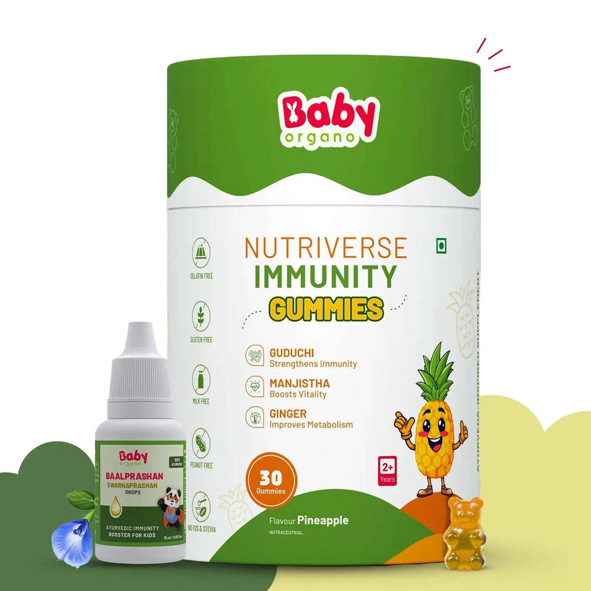 Natural Immunity Essentials for Kids | Nutriverse Immunity Gummies (30 Gummies/Pack) + Baalprashan Suvarnaprashan Drops