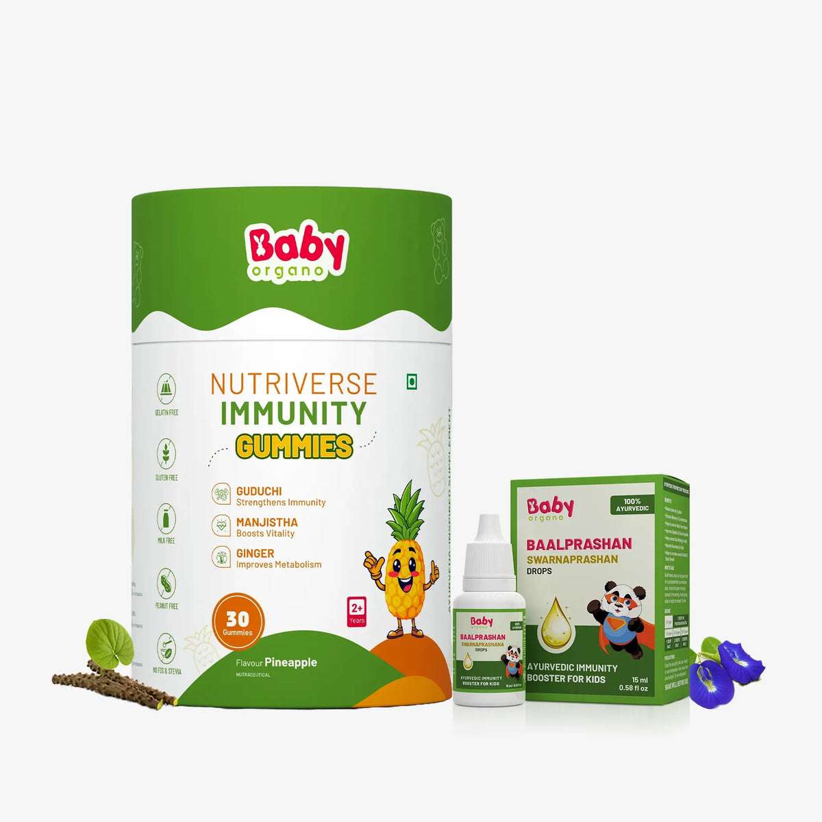 Natural Immunity Essentials for Kids | Nutriverse Immunity Gummies (30 Gummies/Pack) + Baalprashan Suvarnaprashan Drops