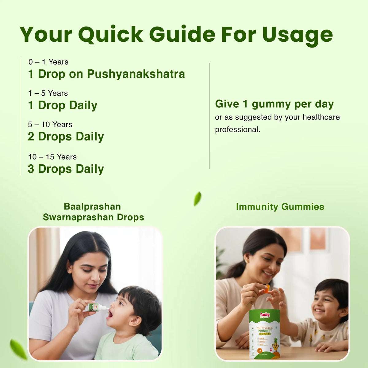 Natural Immunity Essentials for Kids | Nutriverse Immunity Gummies (30 Gummies/Pack) + Baalprashan Suvarnaprashan Drops