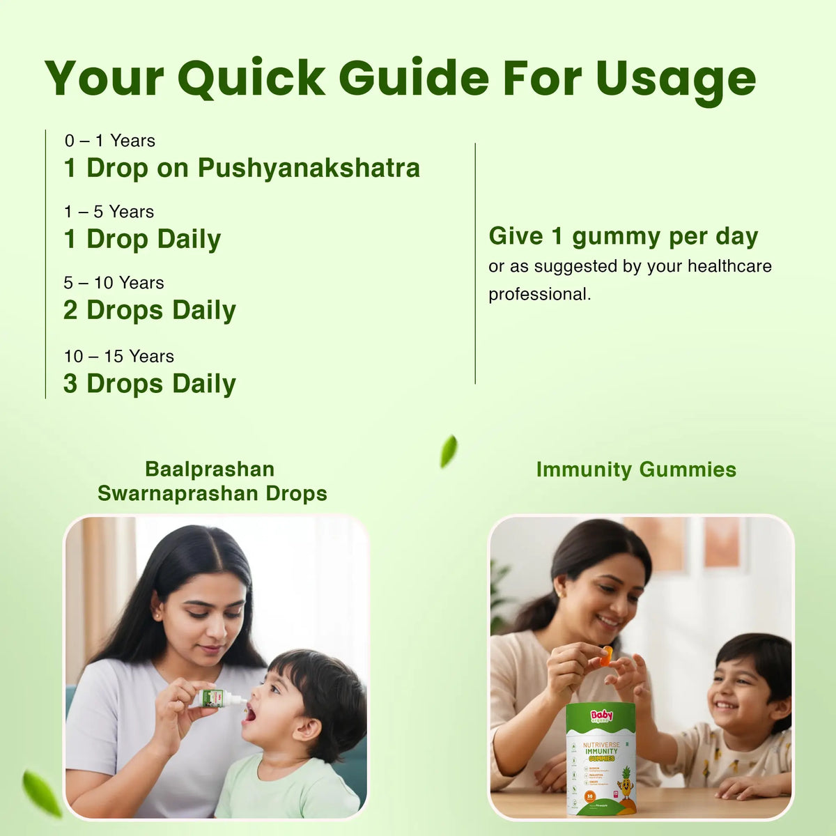 Natural Immunity Essentials for Kids | Nutriverse Immunity Gummies (30 Gummies/Pack) + Baalprashan Suvarnaprashan Drops