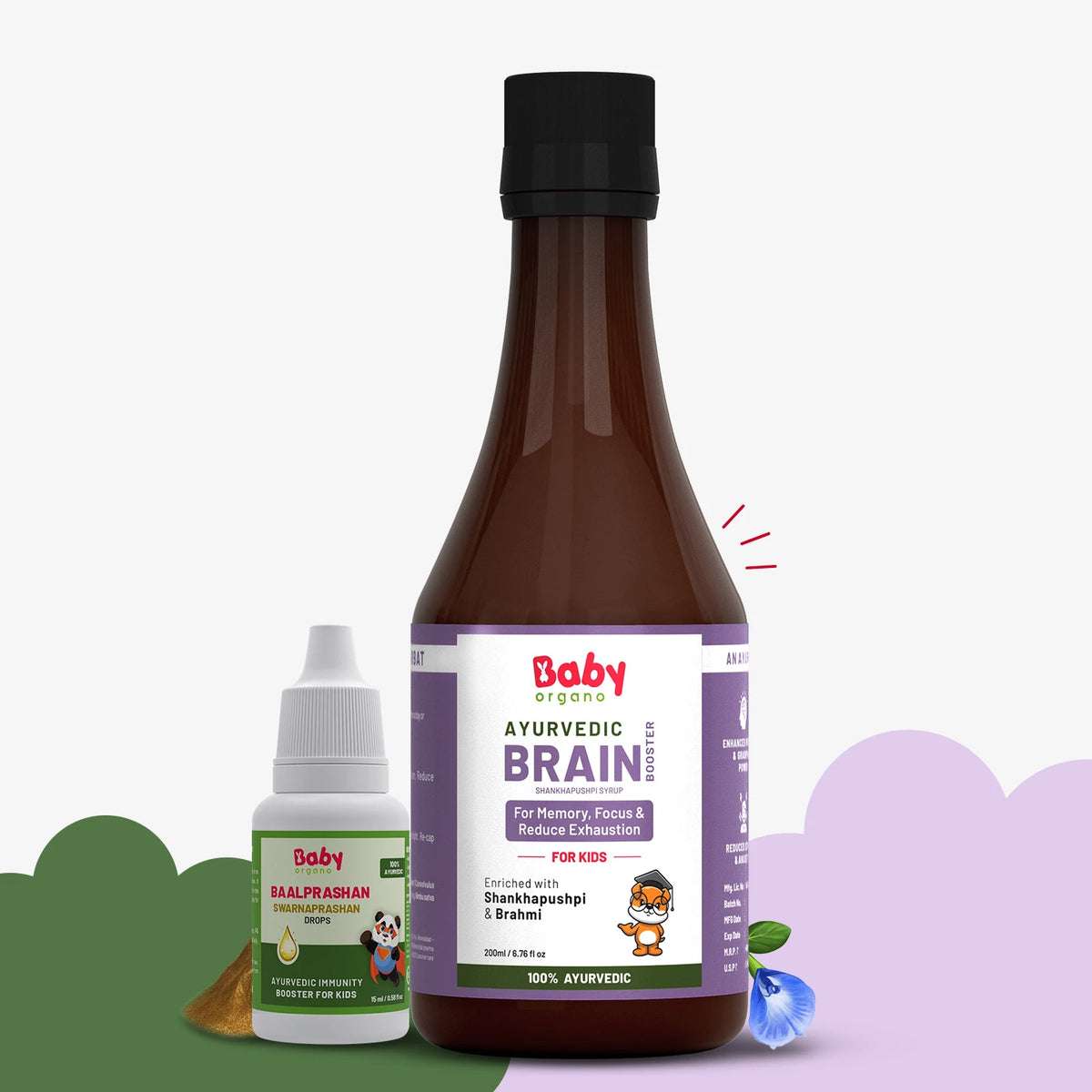 Brain Booster Combo for Kids | Swarnaprashan Drops (15ml) + Ayurvedic Shankhpushpi Syrup (200ml)