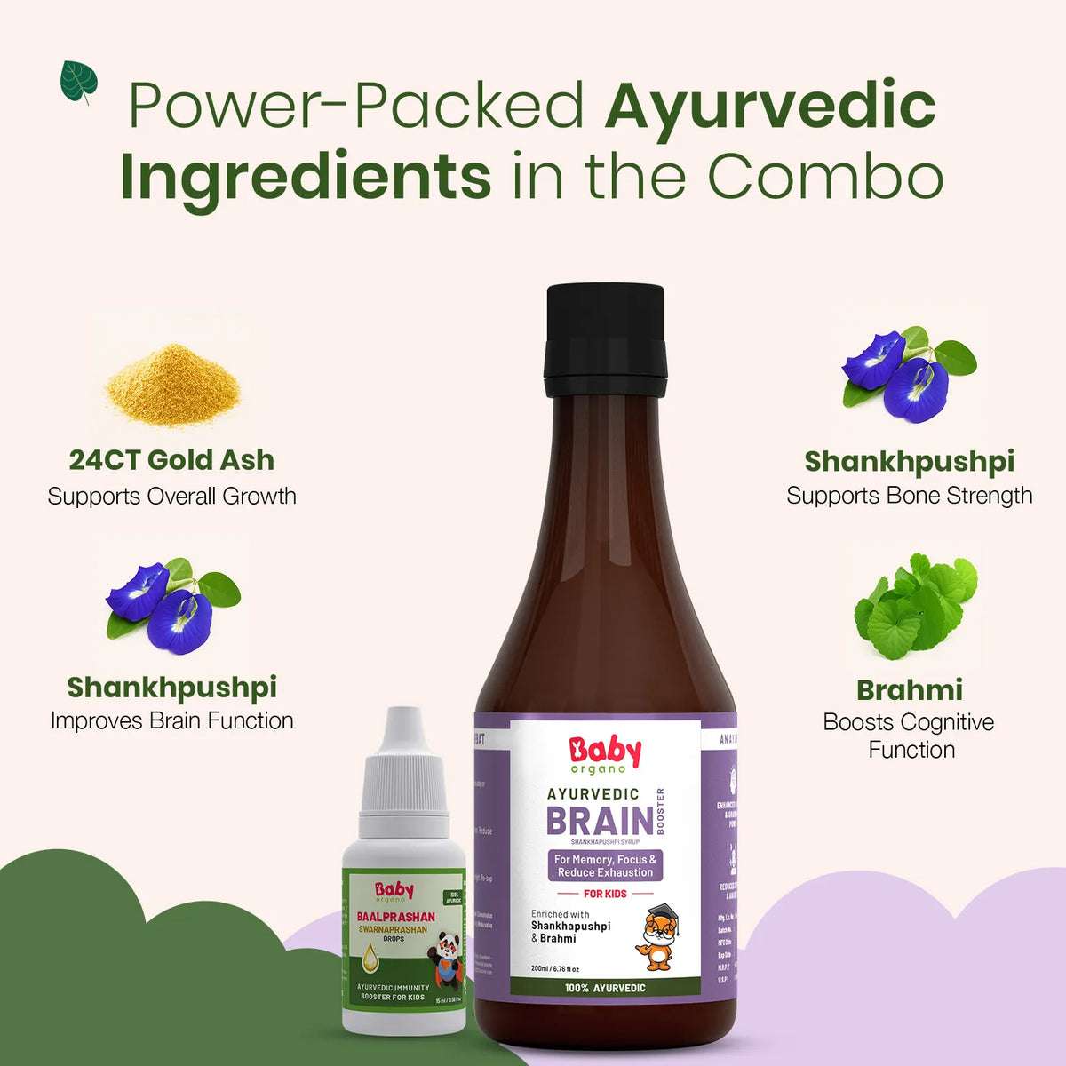 Brain Booster Combo for Kids | Swarnaprashan Drops (15ml) + Ayurvedic Shankhpushpi Syrup (200ml)