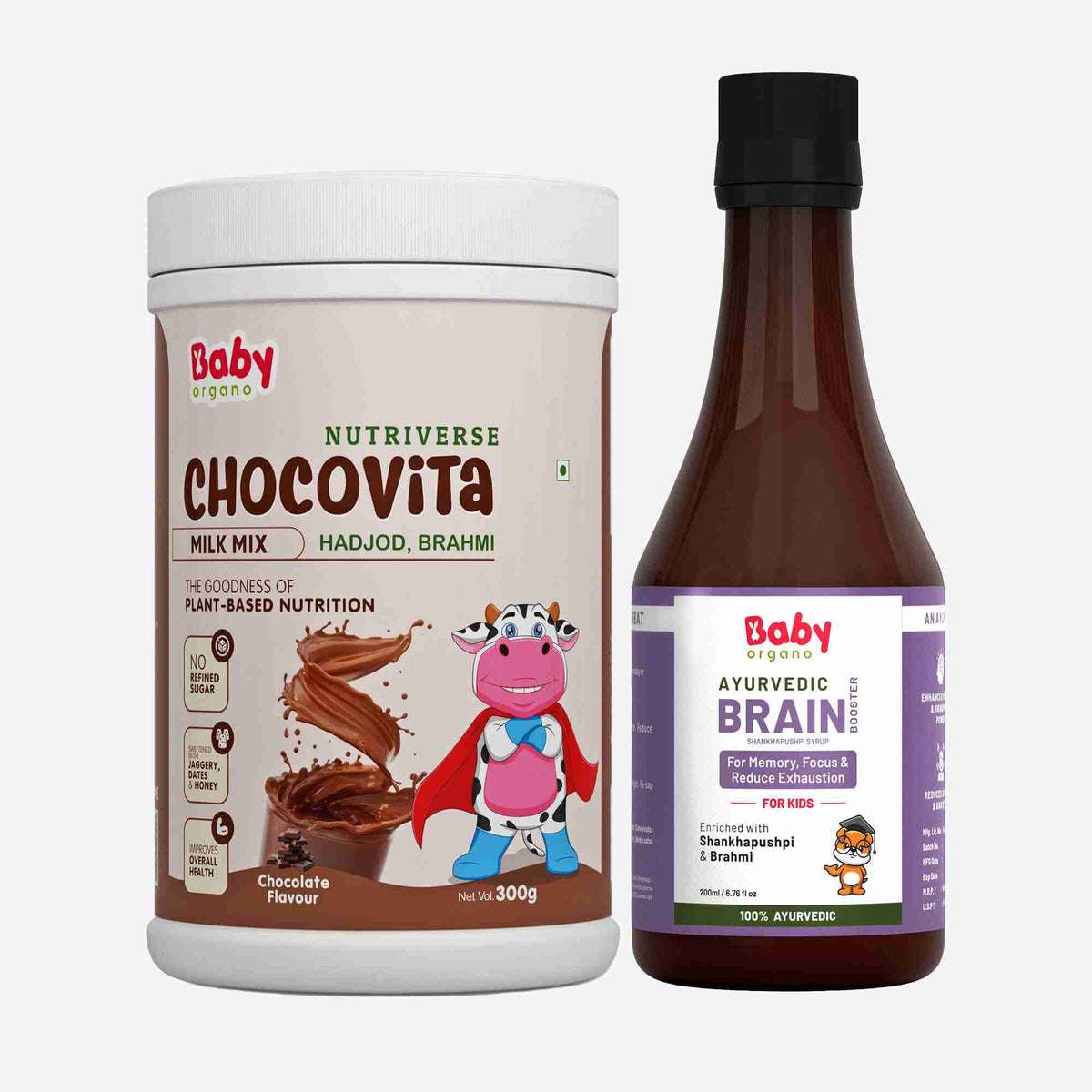 Brain & Growth Booster Combo for Kids| Shankhpushpi Syrup + Nutriverse Chocovita Milk Mix