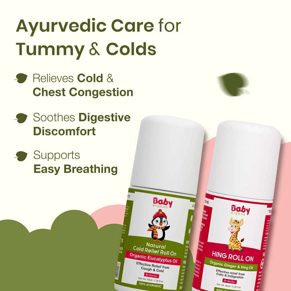 Kid’s Cough & Colic Roll-On Combo for Kids | Natural Cold Relief Roll-On (40ml) + Hing Roll-On (40ml)