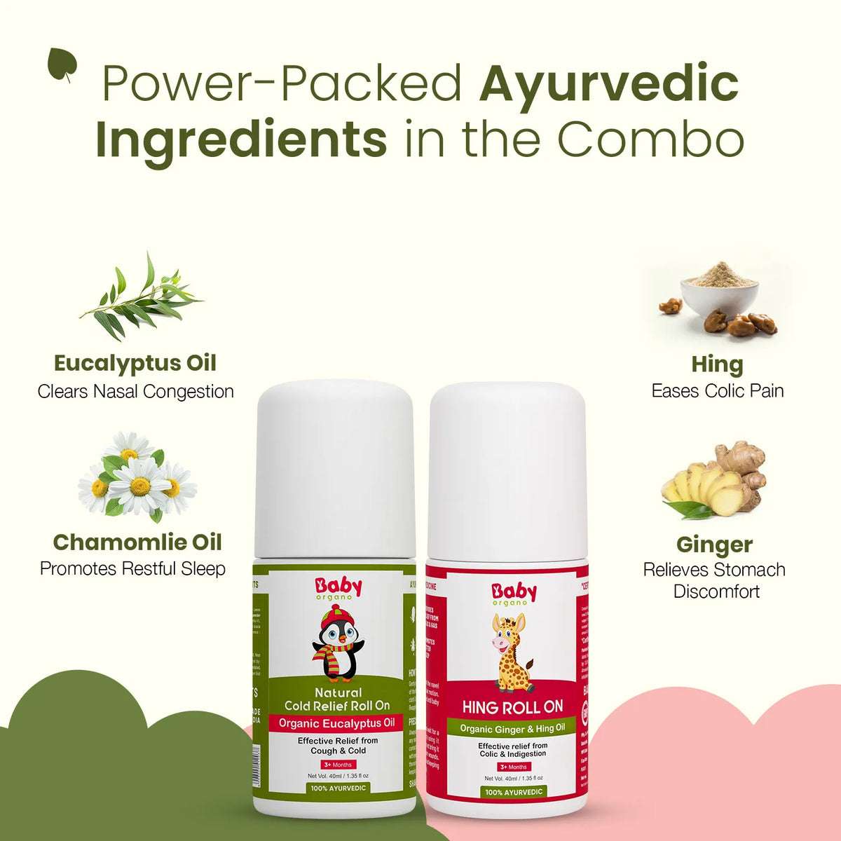 Kid’s Cough & Colic Roll-On Combo for Kids | Natural Cold Relief Roll-On (40ml) + Hing Roll-On (40ml)