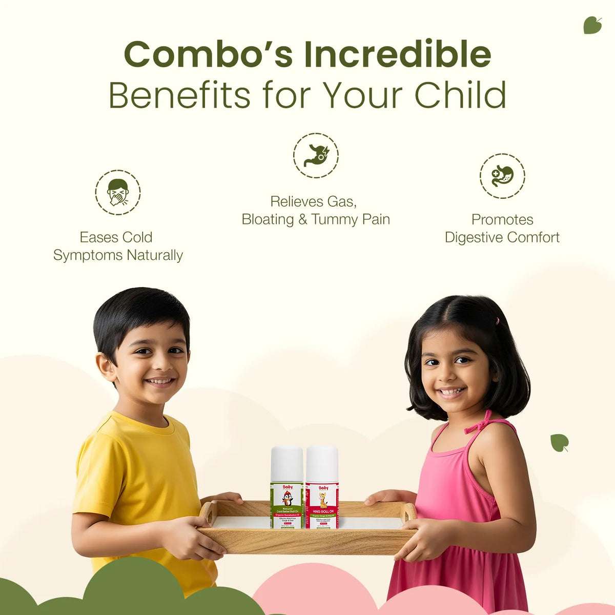 Kid’s Cough & Colic Roll-On Combo for Kids | Natural Cold Relief Roll-On (40ml) + Hing Roll-On (40ml)