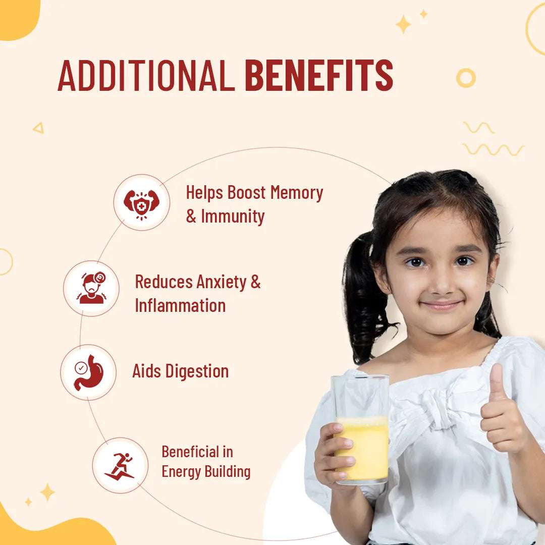 Additional benefits of Nutriverse Kesar Haldi golden milk mix – boosts memory, immunity, reduces anxiety & inflammation, aids digestion, builds energy