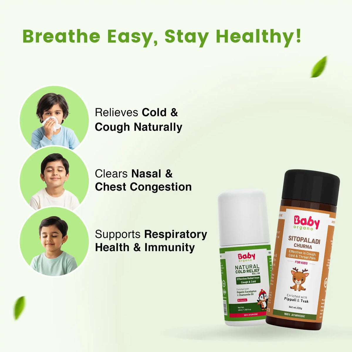 Kid’s Cold & Cough Relief Combo for Kids| Cold Relief Roll-On + Sitopaladi Churna
