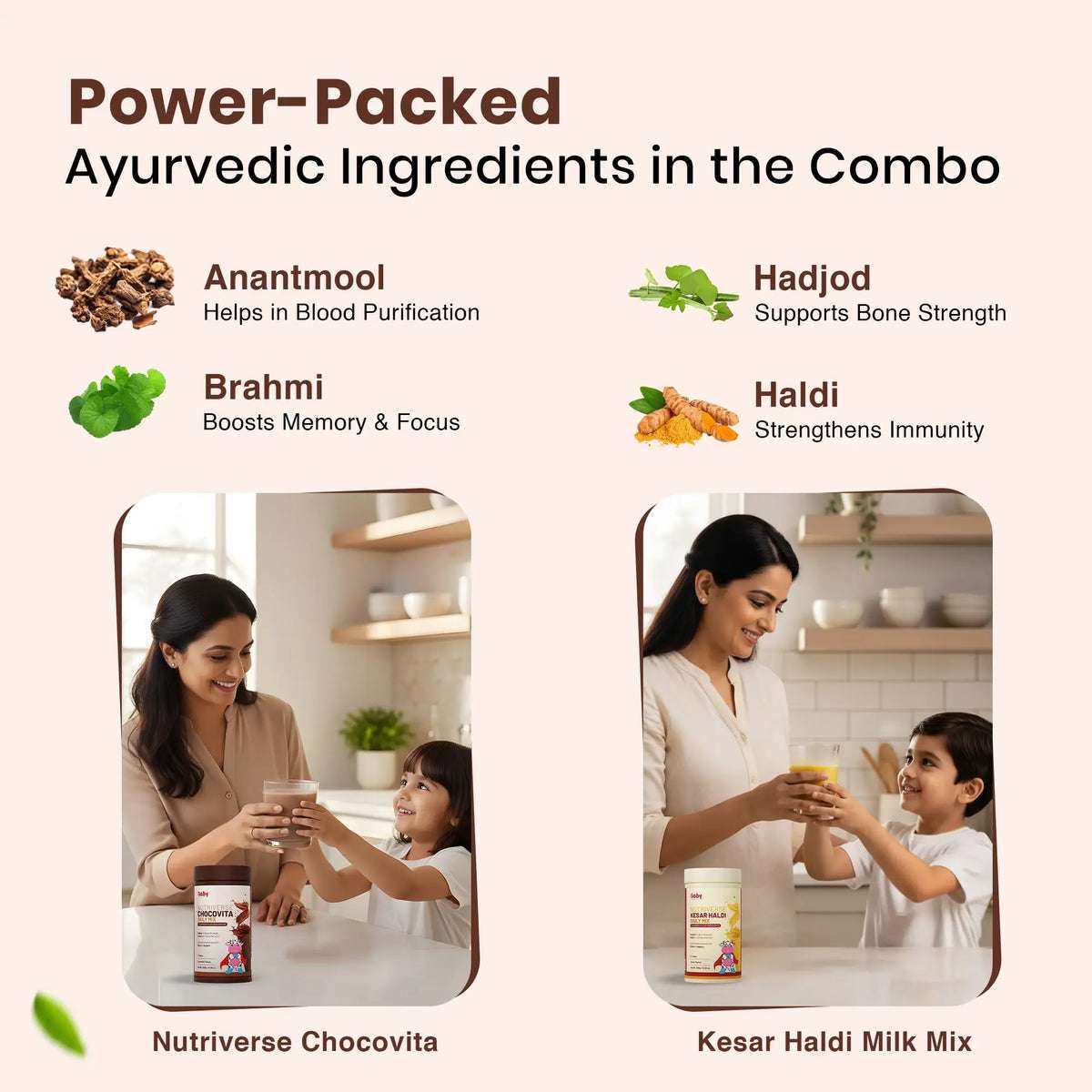 Everyday Milk Wellness Combo for Kids | Kesar Haldi Milk Mix + Chocovita Milk Mix