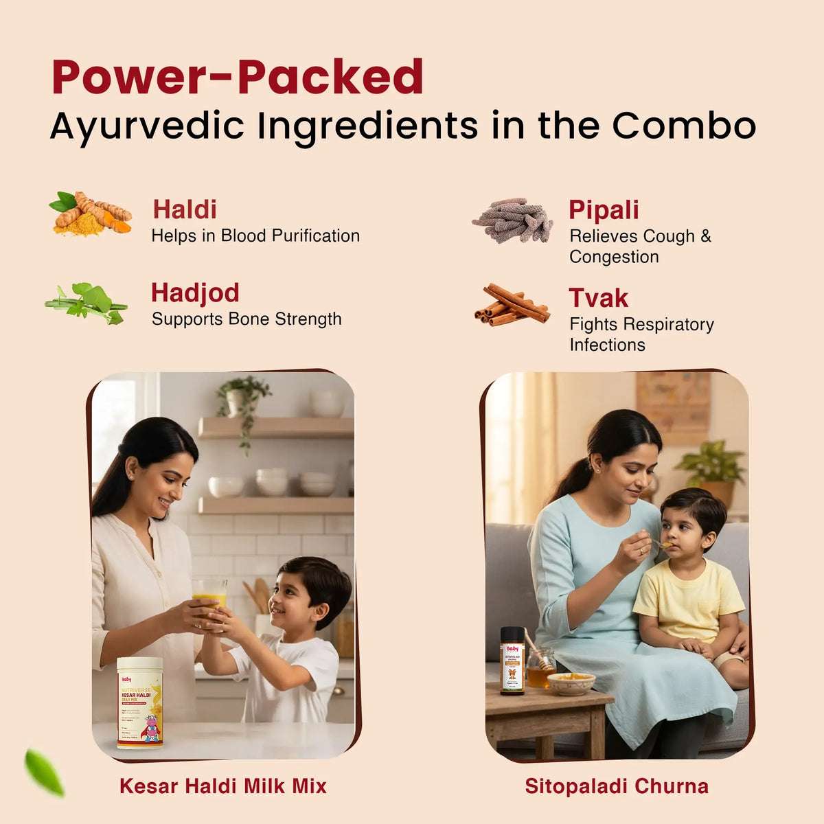Immunity & Cold Relief Combo for Kids| Nutriverse Kesar Haldi Milk Mix + Sitopaladi Churna