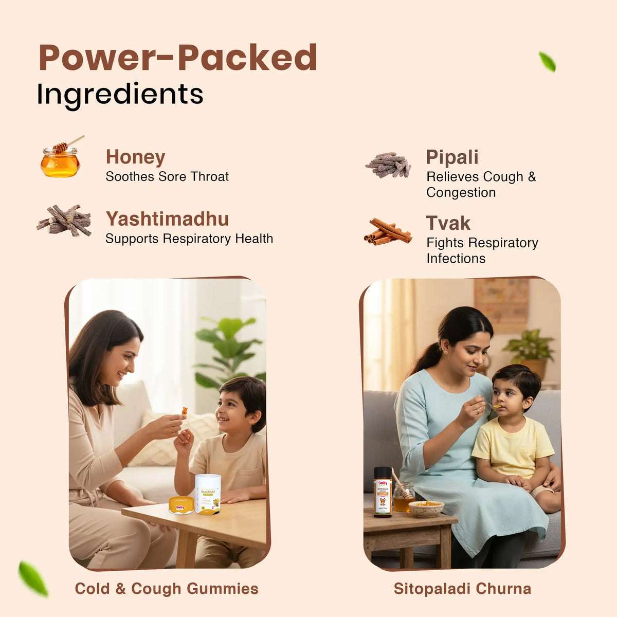 Natural Cold Care Combo for Kids | Nutriverse Cold & Cough Gummies (30 Gummies/Pack) + Sitopaladi Churna