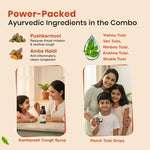 List of power-packed Ayurvedic ingredients in BabyOrgano combo, featuring Pushkarmool, Amba Haldi, and five types of Tulsi for natural immunity.