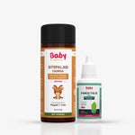 Ayurvedic immunity and cold relief combo for kids featuring Baby Organo Sitopaladi Churna and natural Panch Tulsi Drops