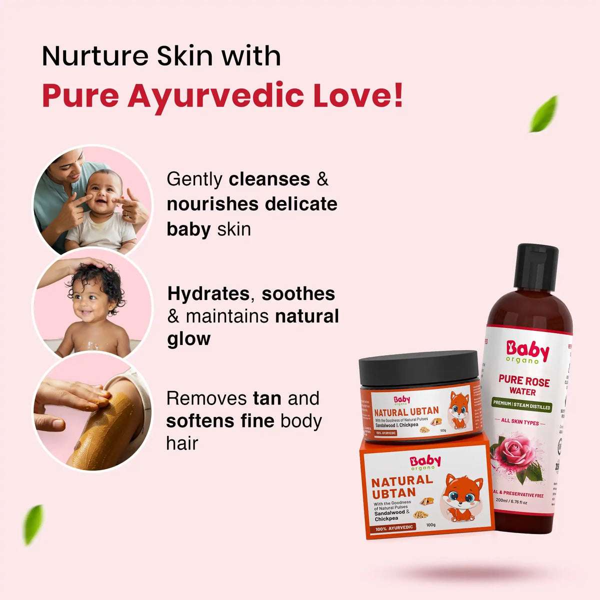 Skin Care Combo for Kids | Natural Ubtan + Pure Rose Water Combo
