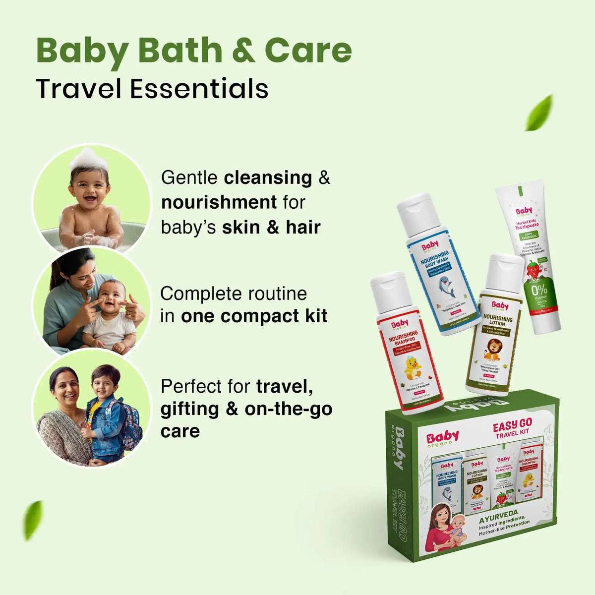 EasyGo Travel Kit for Baby Care | Wash + Lotion + Shampoo + Toothpaste – Compact, Gentle & Travel-Friendly Baby Care Essentials