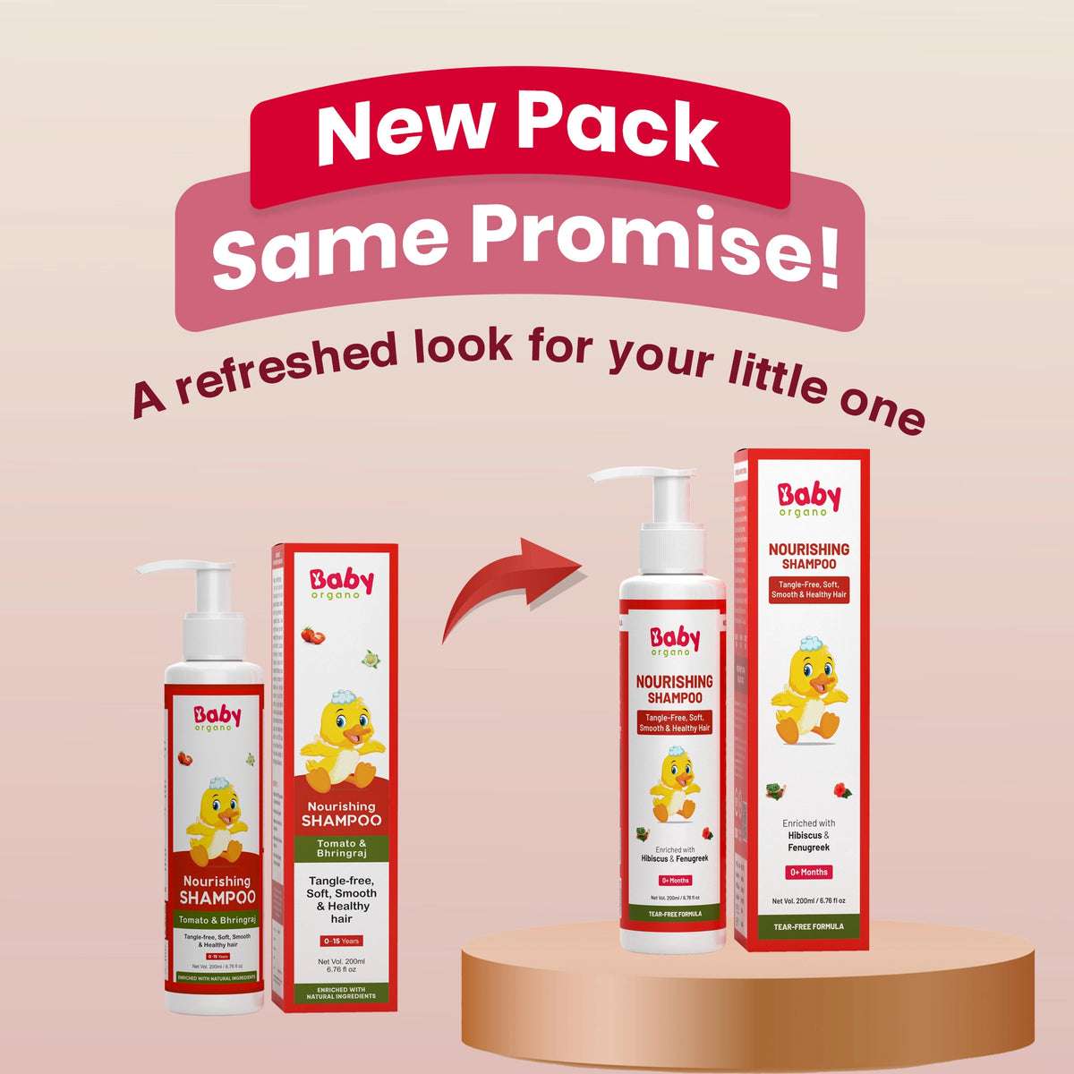 Baby Organo Nourishing Shampoo with Tomato & Bhringraj, tangle-free, soft, smooth, and healthy hair for babies aged 0-16 years, 200ml