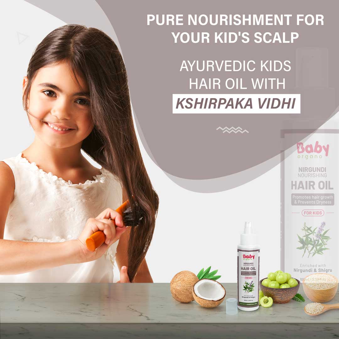 BabyOrgano Nirgundi Nourishing Hair Oil For Kids (3+ Years) | Made with Nirgundi and Bhringraj | Enriched With Japapushpa & Brahmi | Ayurvedic Hair Oil for kids