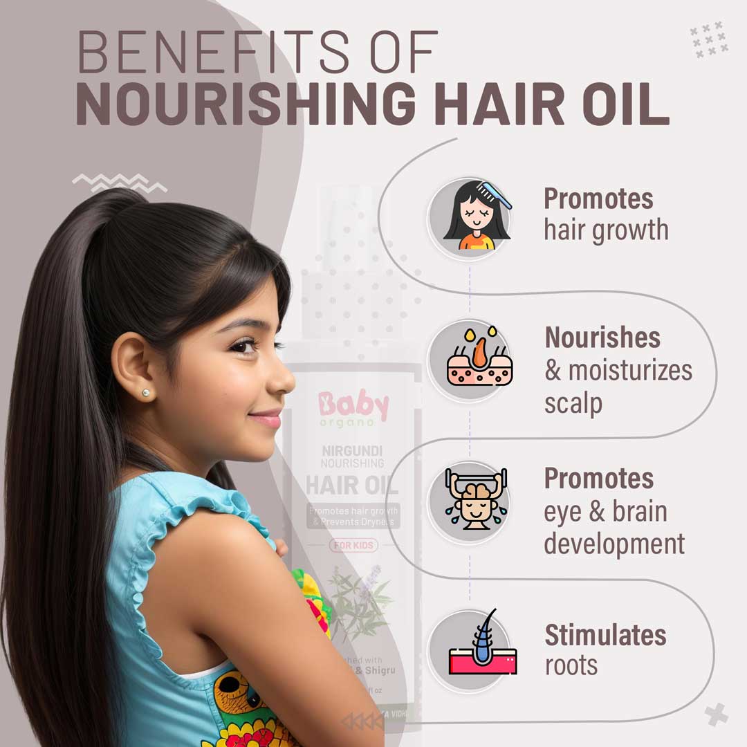 BabyOrgano Nirgundi Nourishing Hair Oil For Kids (3+ Years) | Made with Nirgundi and Bhringraj | Enriched With Japapushpa & Brahmi | Ayurvedic Hair Oil for kids