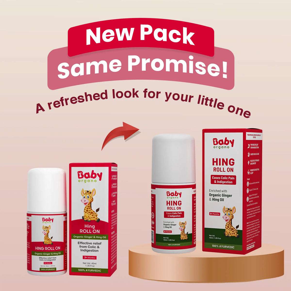 BabyOrgano Hing Roll-On new pack – 100% Ayurvedic baby colic and indigestion relief with organic ginger and hing oil, safe for infants 3 months and above.