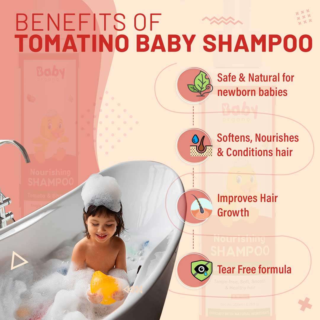 BabyOrgano Tomatino Baby Shampoo | Contains Tomato seeds, Lemon & Bhringraj | For Smooth and Healthy Hairs in Kids | 100% Ayurvedic
