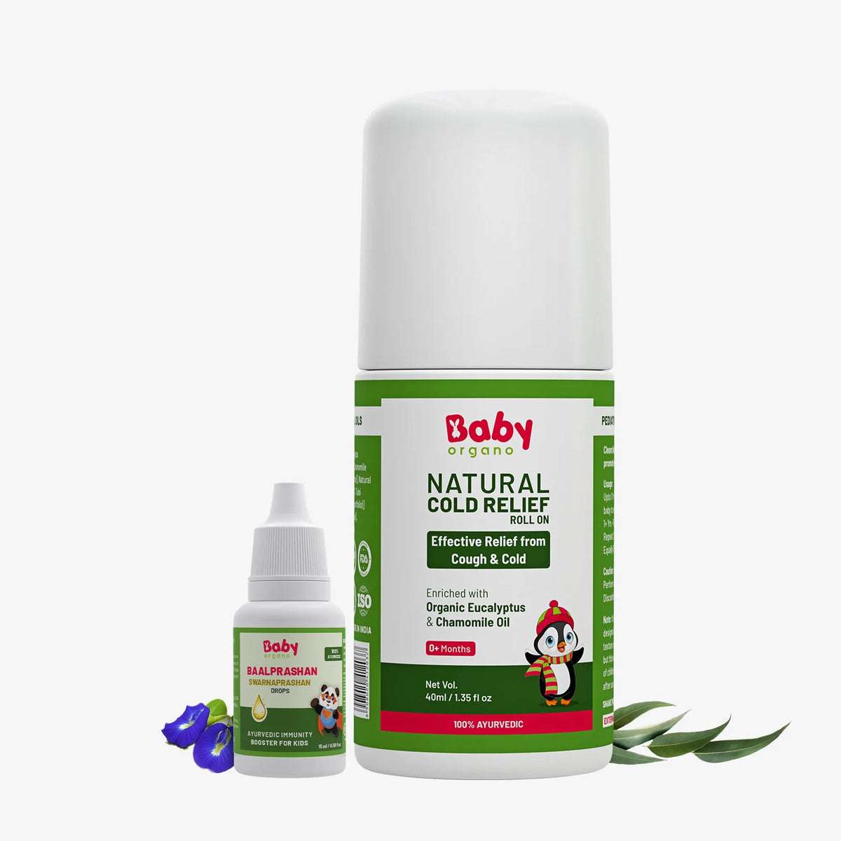 BabyOrgano Swarnaprashan drops and cold relief roll-on combo for boosting immunity and relieving cold in kids