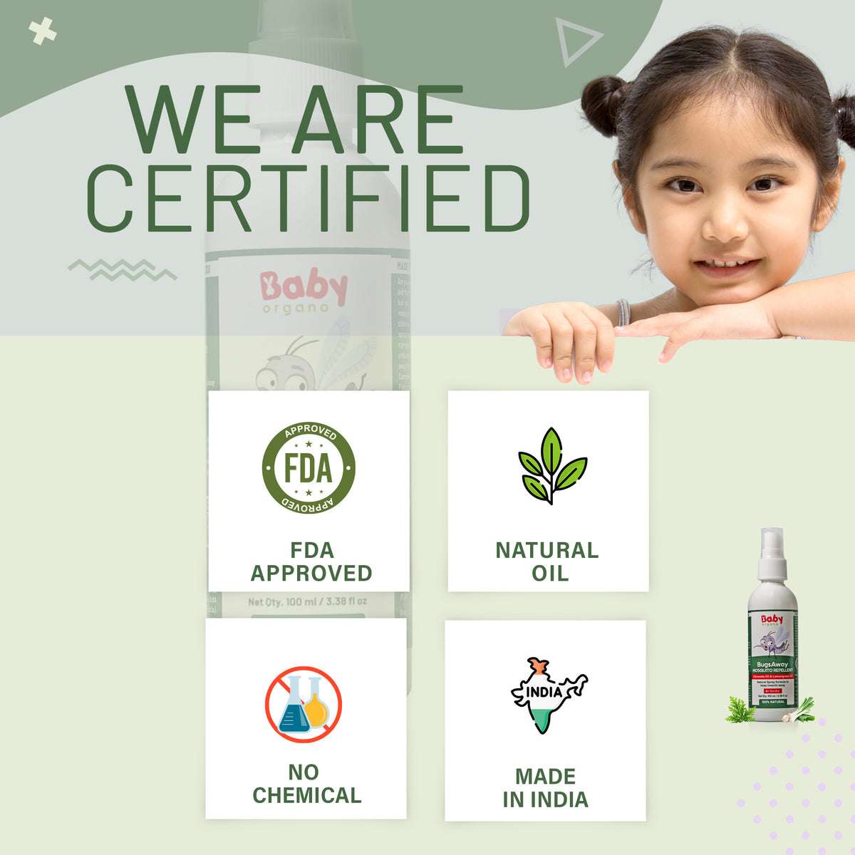 BabyOrgano BugsAway Mosquito Repellent Fabric Spray | Deet Free | 100% Herbal