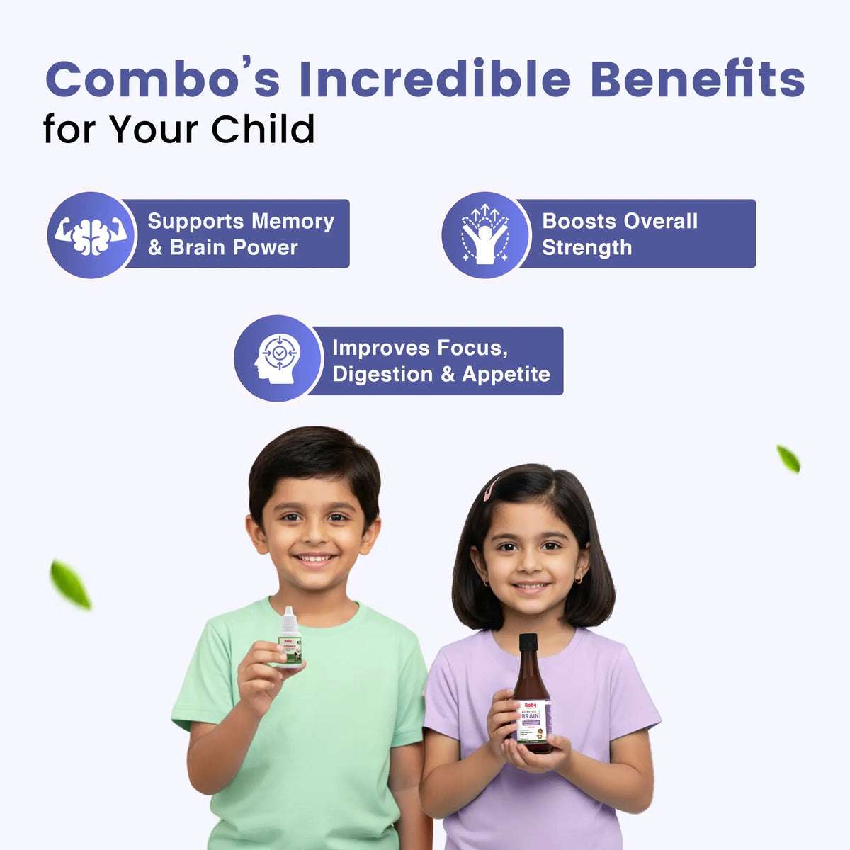 Brain Booster Combo for Kids | Swarnaprashan Drops (15ml) + Ayurvedic Shankhpushpi Syrup (200ml)