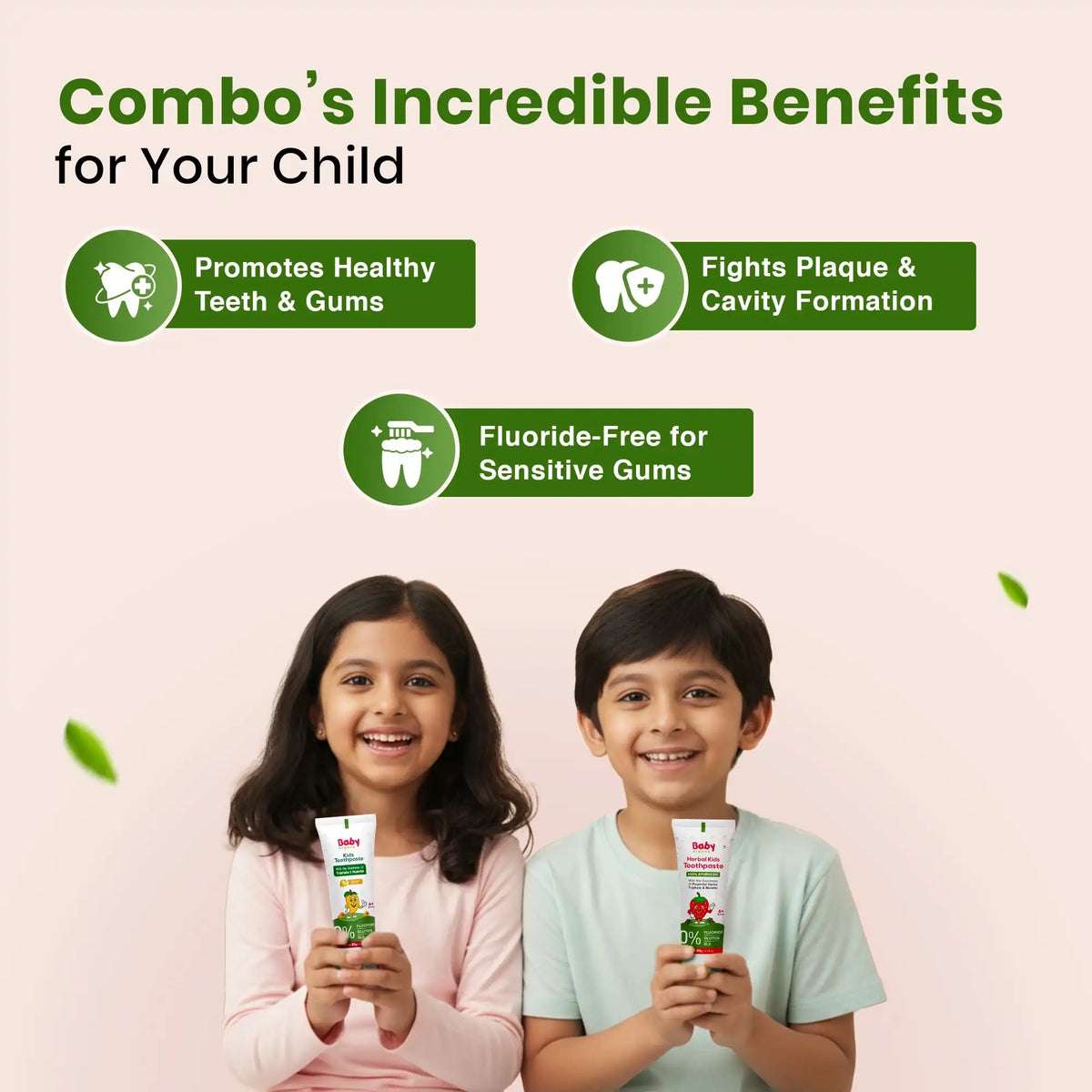 Natural Oral Care Combo for Kids | Herbal Toothpaste Mango + Strawberry Flavour