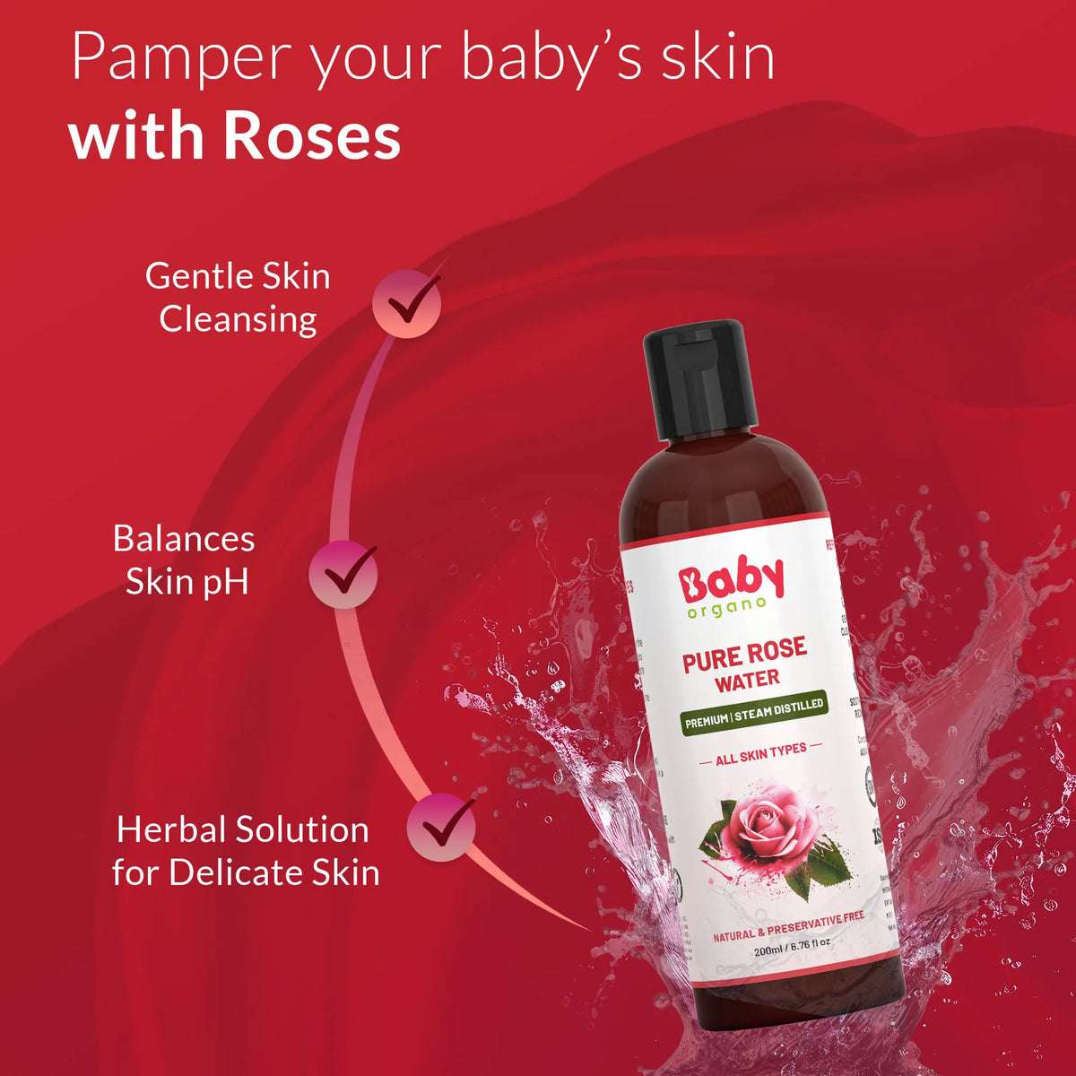 Gentle rose water for baby and kids skin care – natural cleansing and pH-balancing herbal solution for delicate skin