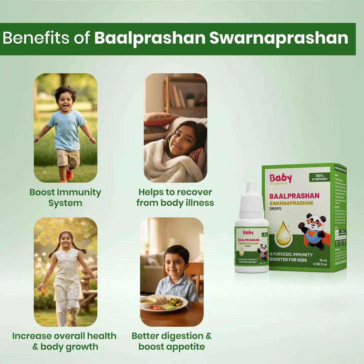 Benefits of Suvarnaprashan Drops – boosts immunity, supports digestion, improves appetite, enhances overall health and body growth