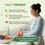 How natural bio-enzymes in baby liquid cleanser breakdown pesticide and food residues.