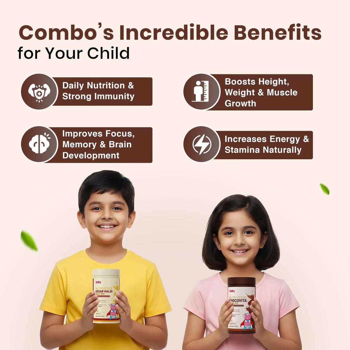Everyday Milk Wellness Combo for Kids | Kesar Haldi Milk Mix + Chocovita Milk Mix