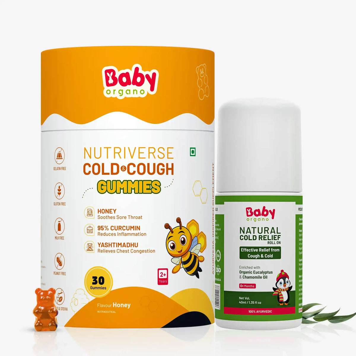 Cold Relief Combo for Kids | Nutriverse Cold & Cough Gummies (30 Gummies/Pack) + Natural Cold Relief Roll-On