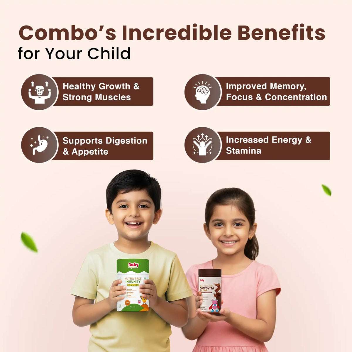 Growth & Immunity Booster Combo for Kids| Nutriverse Chocovita + Nutriverse Immunity Gummies (30 Gummies/Pack)
