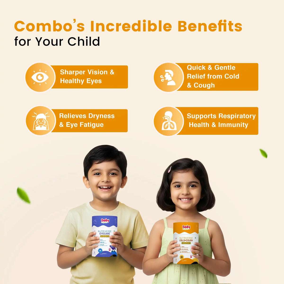 Vision & Wellness Combo for Kids| Nutriverse Eye Care Gummies + Nutriverse Cold & Cough Gummies (30 Gummies/Pack)