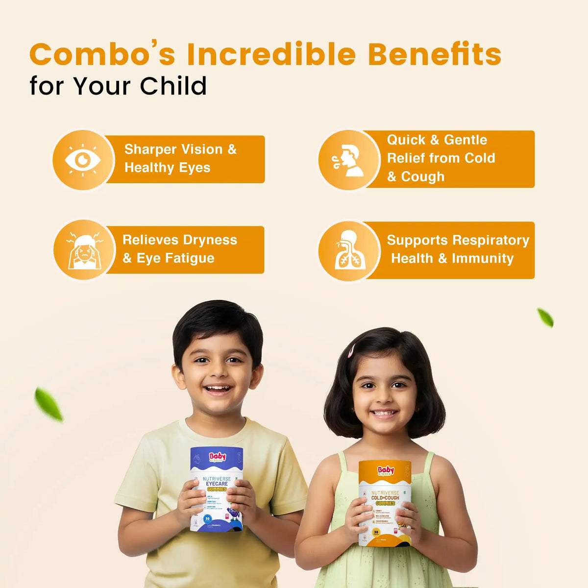 Vision & Wellness Combo for Kids| Nutriverse Eye Care Gummies + Nutriverse Cold & Cough Gummies (30 Gummies/Pack)