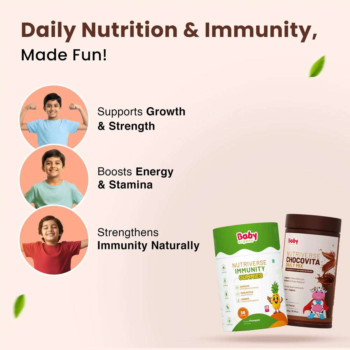 Growth & Immunity Booster Combo for Kids| Nutriverse Chocovita + Nutriverse Immunity Gummies (30 Gummies/Pack)